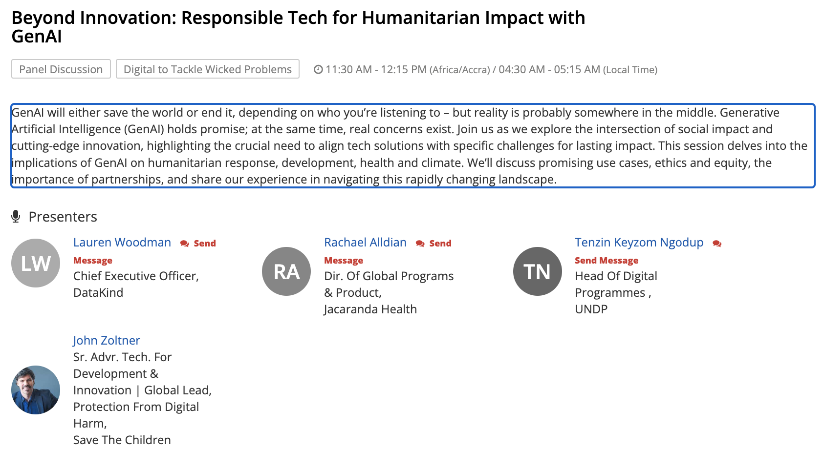 ICT4D Conference 2024 – Big Discussion: Frontier Technologies for Humanitarian Impact and Disaster Management (Beyond Innovation: Responsible Tech for Humanitarian Impact with GenAI)