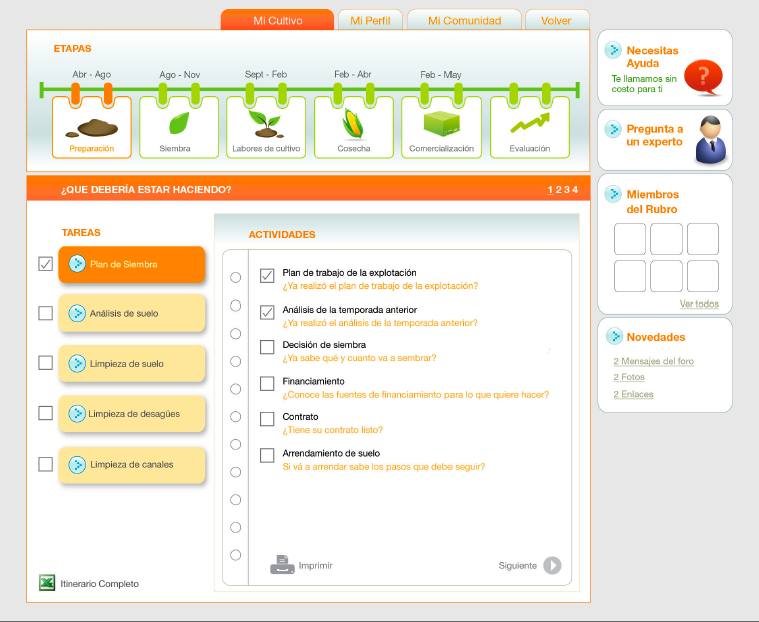The Yo Agricultor web platform: each crop's season as a step-by-step itinerary
