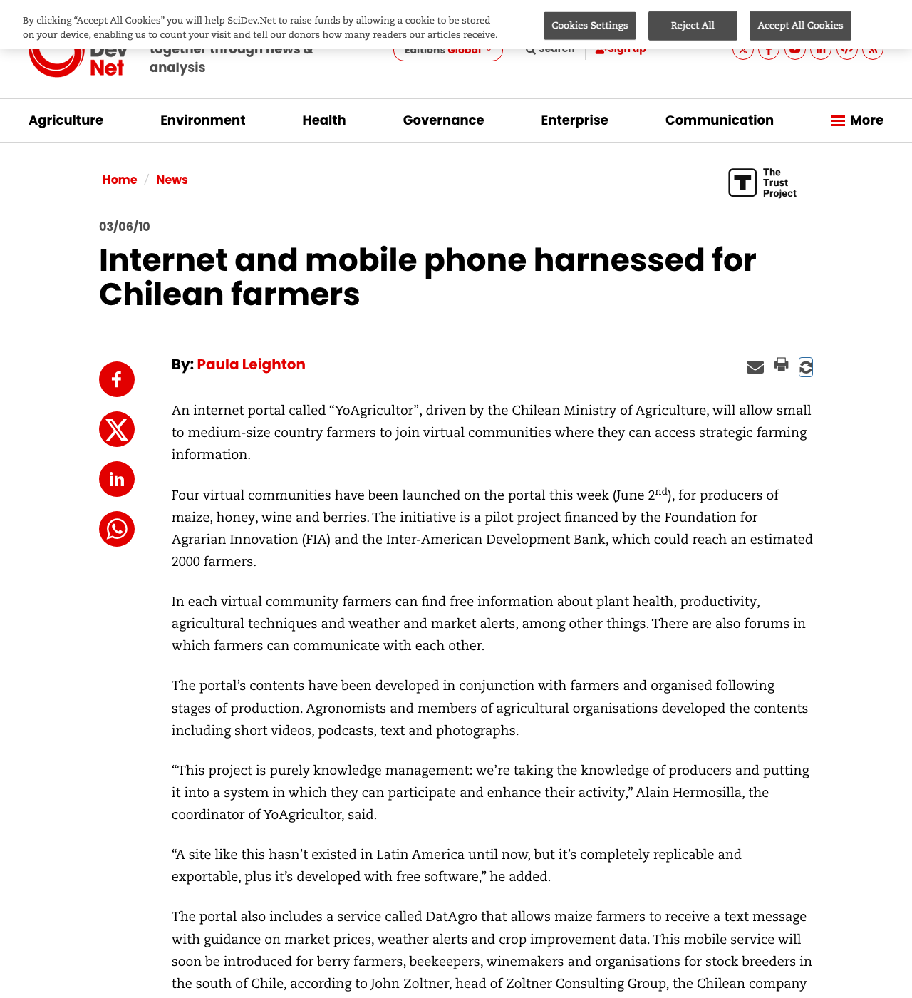 Internet and mobile phone harnessed for Chilean farmers