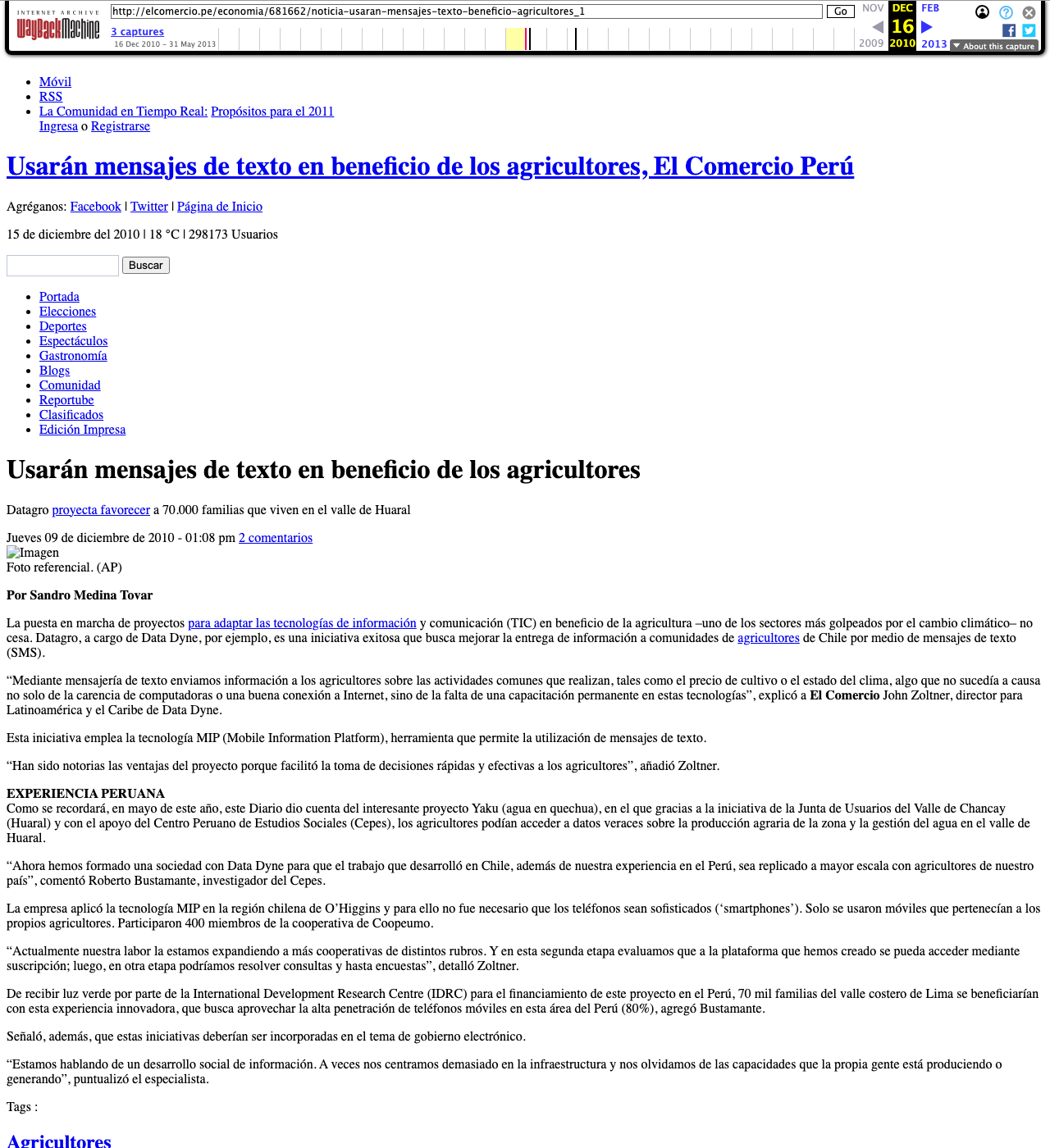 Usarán mensajes de texto en beneficio de los agricultores